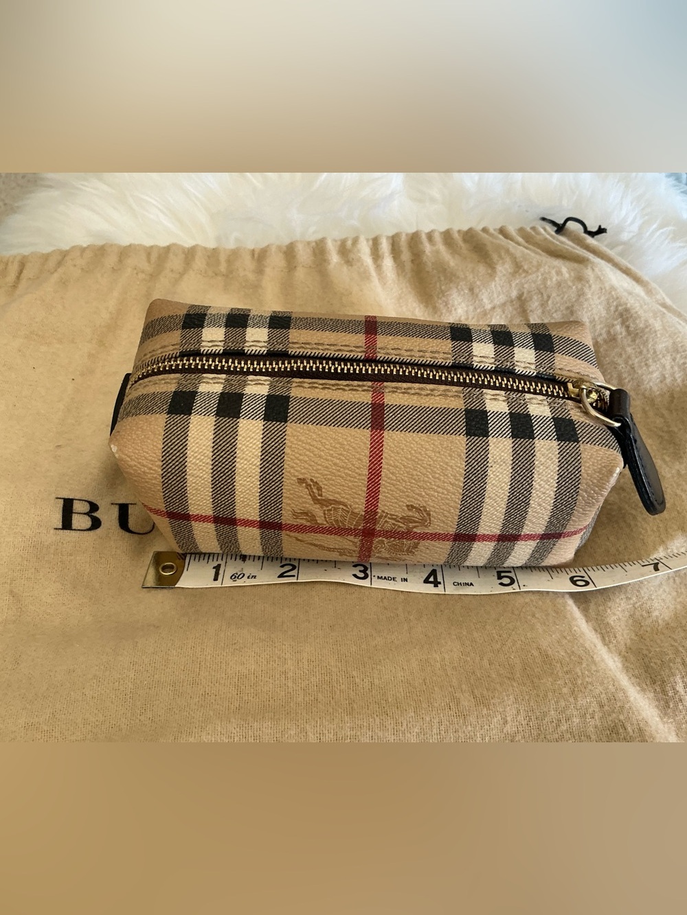 Burberry Beige Black Red Check Cosmetic Pouch - Picture 4 of 7